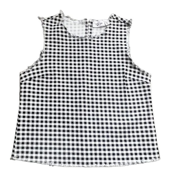 RD Style Black and White Gingham Raw Edge Sleeveless Top Size Small NWOT - Picture 1 of 8